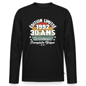 Cadeau 30 ans d'excellence / Édition limitée 1992 - T-shirt manches longues Premium bio Homme - noir - Devant - Nico (187cm)