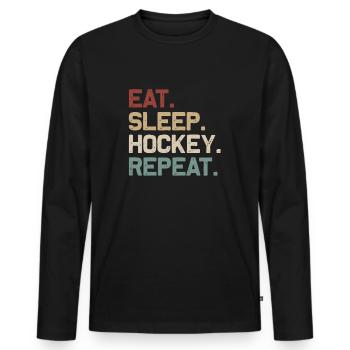 Eat Sleep Hockey Repeat - Men's Premium Organic Long Sleeve Shirt - black - Front - Nico (187cm)