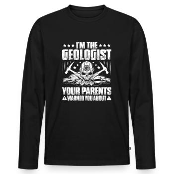 Géologue Géologue Géologue Géologie Géologine - T-shirt manches longues Premium bio Homme - noir - Devant - Nico (187cm)