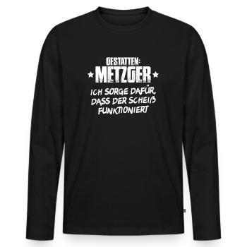 Metzger Fleischer Metzgerin Metzgerei Fleischerei - Männer Premium Bio Langarmshirt - Schwarz - Vorne - Nico (187cm)