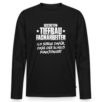 Tiefbaufacharbeiter Tiefbau Spezialtiefbauer - Männer Premium Bio Langarmshirt - Schwarz - Vorne - Nico (187cm)