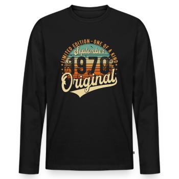 Septembre 1970 Vintage Anniversaire Rétro - T-shirt manches longues Premium bio Homme - noir - Devant - Nico (187cm)