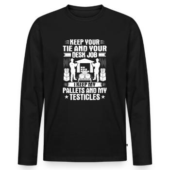 Spécialiste en logistique d’entrepôt Ouvrier d’entrepôt Entrepôt - T-shirt manches longues Premium bio Homme - noir - Devant - Nico (187cm)