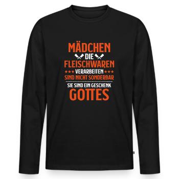 Fleischer Metzger Fleischerei Metzgerei Butcher - Männer Premium Bio Langarmshirt - Schwarz - Vorne - Nico (187cm)