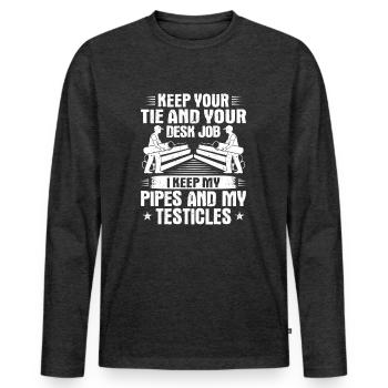Constructeur de pipelines Construction de pipelines Pipelayer - T-shirt manches longues Premium bio Homme - anthracite chiné - Devant - Nico (187cm)