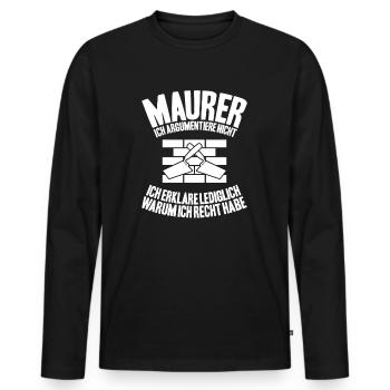 Maurer Maurermeister Mauerwerk Bricklayer Mason - Männer Premium Bio Langarmshirt - Schwarz - Vorne - Nico (187cm)
