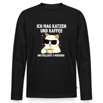 Ich mag Katzen und Kaffee coole Katze Sonnenbrille - Männer Premium Bio Langarmshirt - Schwarz - Vorne - Nico (187cm)