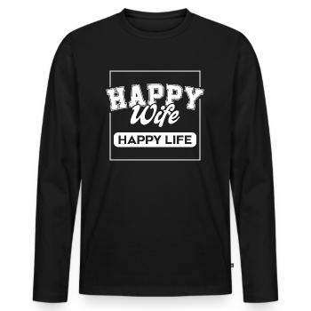Happy Wife Happy Life - Men's Premium Organic Long Sleeve Shirt - black - Front - Nico (187cm)
