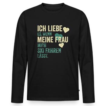 Skier Ski Skiing Saying Gift - Men's Premium Organic Long Sleeve Shirt - black - Front - Nico (187cm)