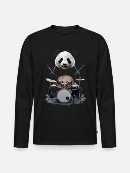 Panda Schlagzeug - Männer Premium Bio Langarmshirt - Schwarz