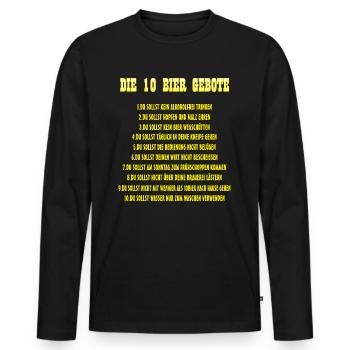 AD - Die 10 Bier Gebote - Signal Gelb - RAHMENLOS - Männer Premium Bio Langarmshirt - Schwarz - Vorne - Nico (187cm)