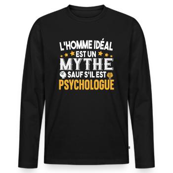 Psychologue Psychologie Métier Humour Cadeau - T-shirt manches longues Premium bio Homme - noir - Devant - Nico (187cm)