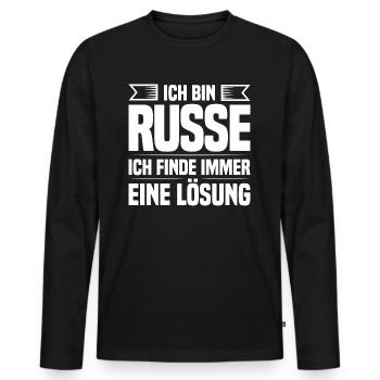 Ich bin Russe ich finde immer eine Lösung - Männer Premium Bio Langarmshirt - Schwarz - Vorne - Nico (187cm)