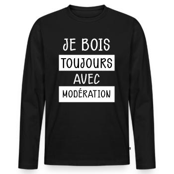 Je Bois Toujours Avec Modération - T-shirt manches longues Premium bio Homme - noir - Devant - Nico (187cm)