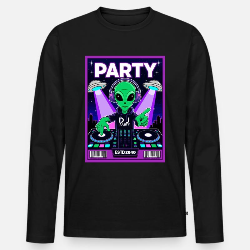 Alien Party 2040 - Männer Premium Bio Langarmshirt - Schwarz