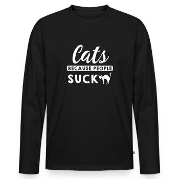 Gueule de bois chat amoureux chat - T-shirt manches longues Premium bio Homme - noir - Devant - Nico (187cm)