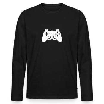 Nerd - Männer Premium Bio Langarmshirt - Schwarz - Vorne - Nico (187cm)