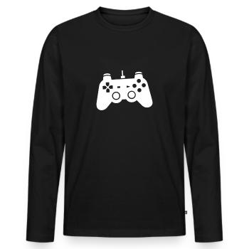 Nerd - Männer Premium Bio Langarmshirt - Schwarz - Vorne - Nico (187cm)