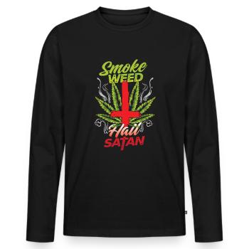 Smoke Weed Hail Satan Marijuana Cannabis Smoking - T-shirt manches longues Premium bio Homme - noir - Devant - Nico (187cm)