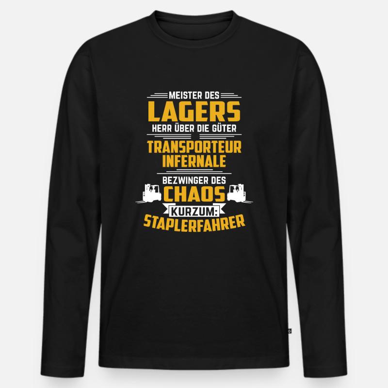 Gabelstapler Lager Geschenkidee - Männer Premium Bio Langarmshirt - Schwarz