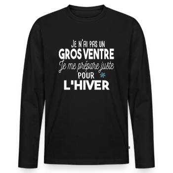 Gros ventre obèse régime. Cadeau humour homme gros - T-shirt manches longues Premium bio Homme - noir - Devant - Nico (187cm)