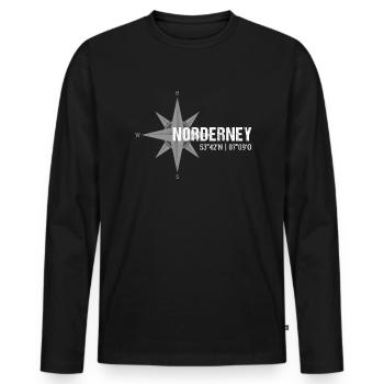 Norderney Koordinaten Kompass - Männer Premium Bio Langarmshirt - Schwarz - Vorne - Nico (187cm)
