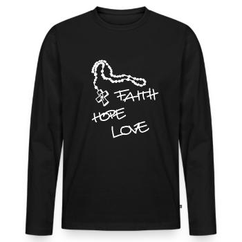 Foi Espérance Amour, Rosaire, Symbole, Croix, Dieu - T-shirt manches longues Premium bio Homme - noir - Devant - Nico (187cm)