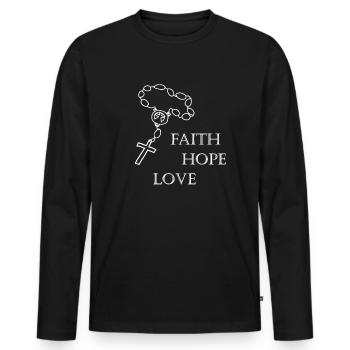 Foi Espérance Amour, Rosaire, Symbole, Croix, Dieu - T-shirt manches longues Premium bio Homme - noir - Devant - Nico (187cm)