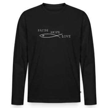 Faith Hope Love, Fisch, Symbol, Kreuz, Gott - Männer Premium Bio Langarmshirt - Schwarz - Vorne - Nico (187cm)