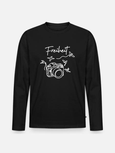 splattered Camera Freiheit - Männer Premium Bio Langarmshirt - Schwarz
