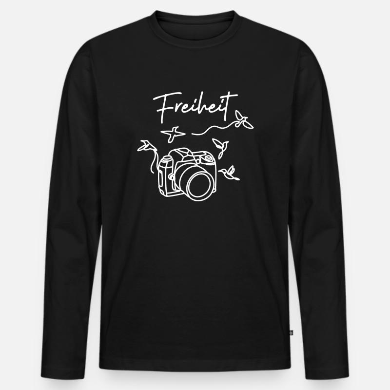 splattered Camera Freiheit - Männer Premium Bio Langarmshirt - Schwarz