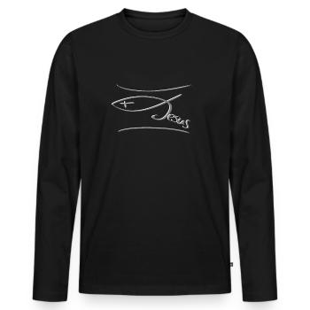 Fisch Jesus schön dezent - Männer Premium Bio Langarmshirt - Schwarz - Vorne - Nico (187cm)