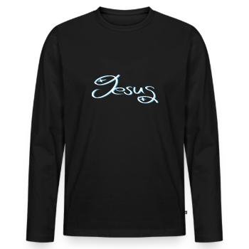 Fisch Jesus schön dezent - Männer Premium Bio Langarmshirt - Schwarz - Vorne - Nico (187cm)