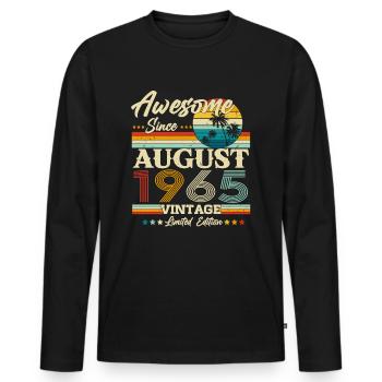 August 1965 Vintage Vintage Retro Birthday - Men's Premium Organic Long Sleeve Shirt - black - Front - Nico (187cm)