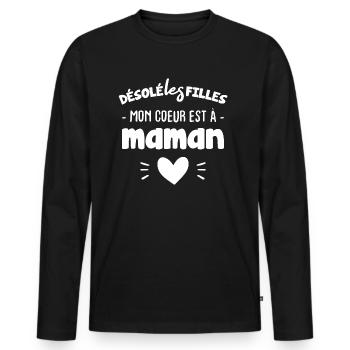 Désolée les filles mon coeur est à maman - T-shirt manches longues Premium bio Homme - noir - Devant - Nico (187cm)