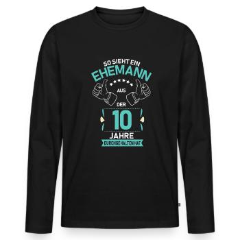 10.Hochzeitstag Ehemann Rosenhochzeit Geschenk - Männer Premium Bio Langarmshirt - Schwarz - Vorne - Nico (187cm)