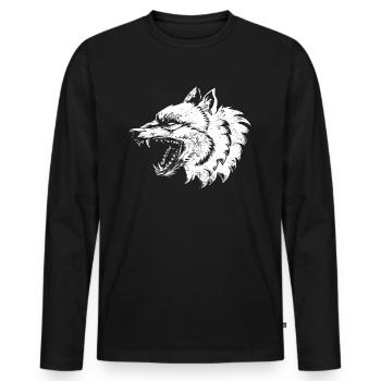 Illustration de loup - T-shirt manches longues Premium bio Homme - noir - Devant - Nico (187cm)