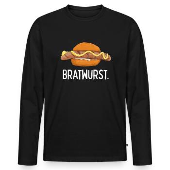 Bratwurst mit Senf im Brötchen Grillen - Männer Premium Bio Langarmshirt - Schwarz - Vorne - Nico (187cm)