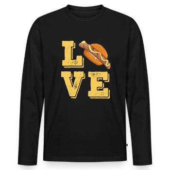 Liebe Bratwurst mit Senf im Brötchen Grillen - Männer Premium Bio Langarmshirt - Schwarz - Vorne - Nico (187cm)