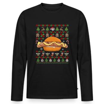 Ugly Christmas Bratwurst mit Senf im Brötchen - Männer Premium Bio Langarmshirt - Schwarz - Vorne - Nico (187cm)
