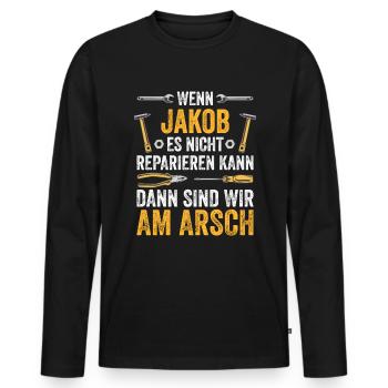 Lustiges Jakob Handwerker Heimwerker Sprüche - Männer Premium Bio Langarmshirt - Schwarz - Vorne - Nico (187cm)
