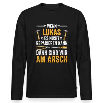 Lustiges Lukas Handwerker Heimwerker Sprüche - Männer Premium Bio Langarmshirt - Schwarz - Vorne - Nico (187cm)