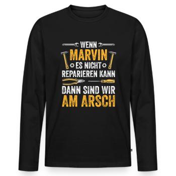 Lustiges Marvin Handwerker Heimwerker Sprüche - Männer Premium Bio Langarmshirt - Schwarz - Vorne - Nico (187cm)