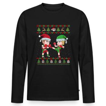 Lustiges Kickboxer Elf Weihnachten Boxen - Männer Premium Bio Langarmshirt - Schwarz - Vorne - Nico (187cm)
