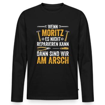 Lustiges Moritz Handwerker Heimwerker Sprüche - Männer Premium Bio Langarmshirt - Schwarz - Vorne - Nico (187cm)