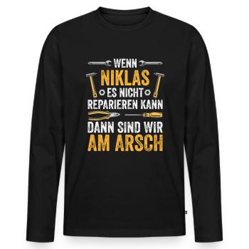 Lustiges Niklas Handwerker Heimwerker Sprüche - Männer Premium Bio Langarmshirt - Schwarz - Vorne - Nico (187cm)