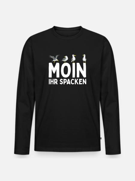 Moin Ihr Spacken! Norden Möwen Lustiger Spruch - Männer Premium Bio Langarmshirt - Schwarz
