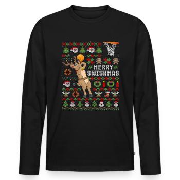 Merry Swishmas Ugly Christmas Rentier Basketball - Männer Premium Bio Langarmshirt - Schwarz - Vorne - Nico (187cm)