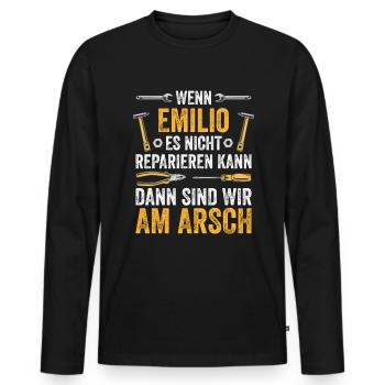 Lustiges Emilio Handwerker Heimwerker Sprüche - Männer Premium Bio Langarmshirt - Schwarz - Vorne - Nico (187cm)