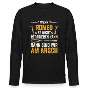 Lustiges Romeo Handwerker Heimwerker Sprüche - Männer Premium Bio Langarmshirt - Schwarz - Vorne - Nico (187cm)